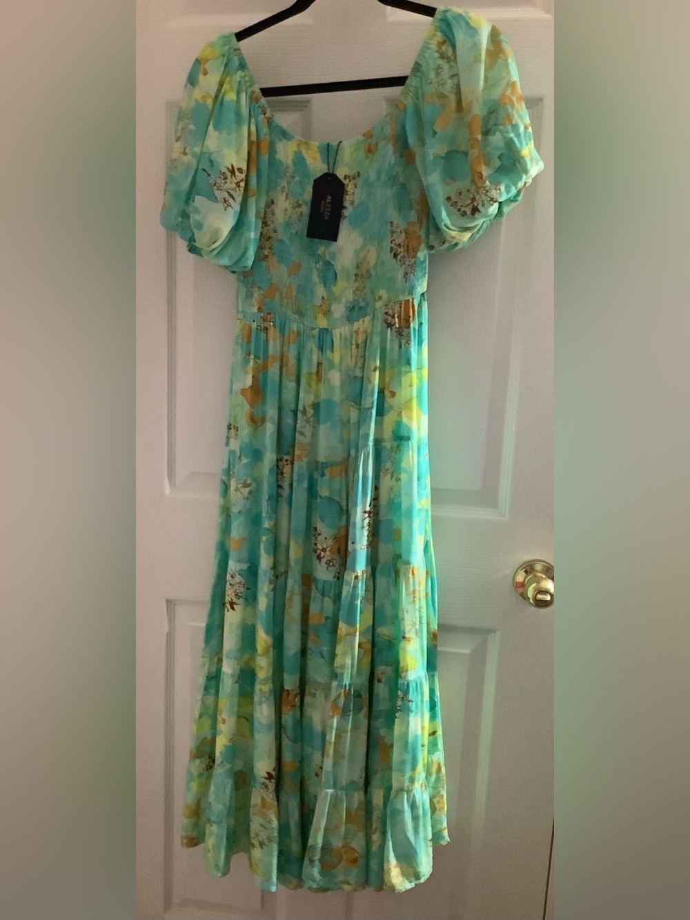 Aleena Paris Minted Aqua Floral Maxi Dress Small